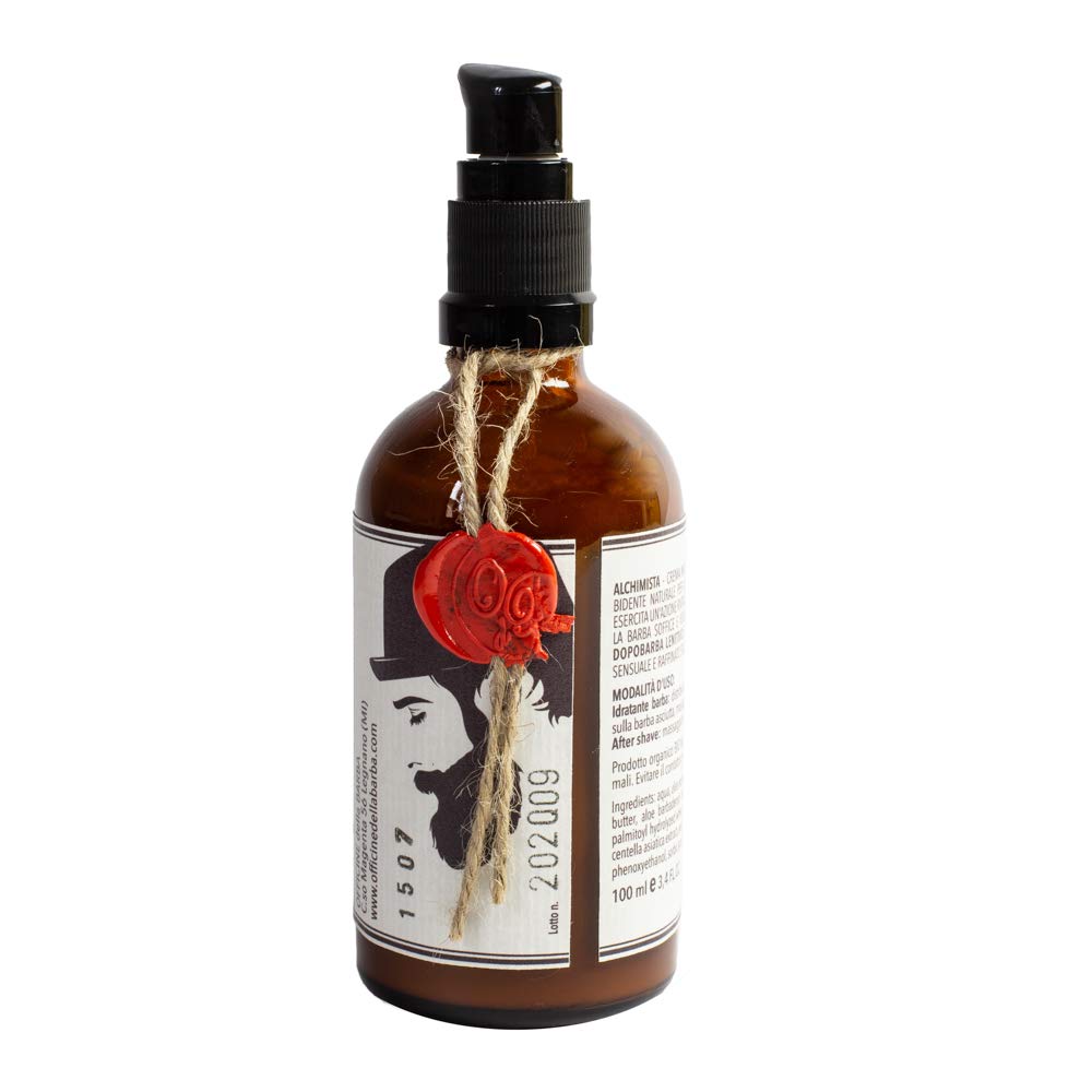 Officine della Barba ALCHIMISTA - Balsamo Ammorbidente Barba Biologico, Idratante e Lenitivo Dopobarba Artigianale. Ricco di Burro di Karitè, Olii Naturali e Aloe Vera, Delicato sul Viso - 100ml