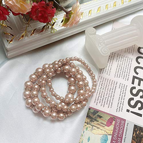 Coiris 4pcs /Set Imitation Pearl Bracelets Crystal Women Multi Layer (BR1113)4
