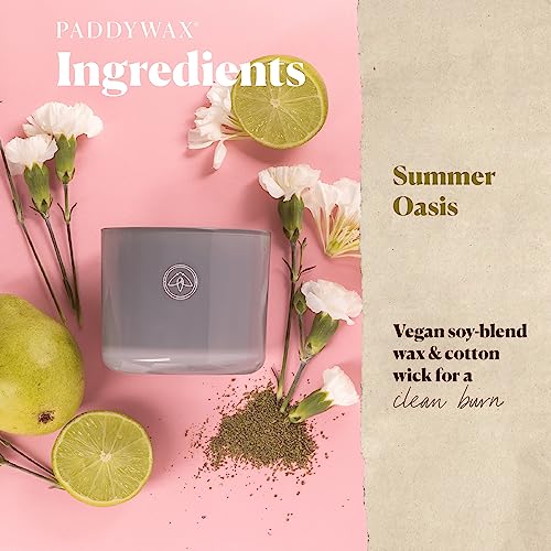 Paddywax - Summer Oasis Scented Glass Candle, Two-Wick Wax Candle, Part of The Serenity Collection, Fruity & Citrusy Scent, 100% Cotton Blend, Soy Wax Blend, Hand-Poured Wax, Vegan (10oz)