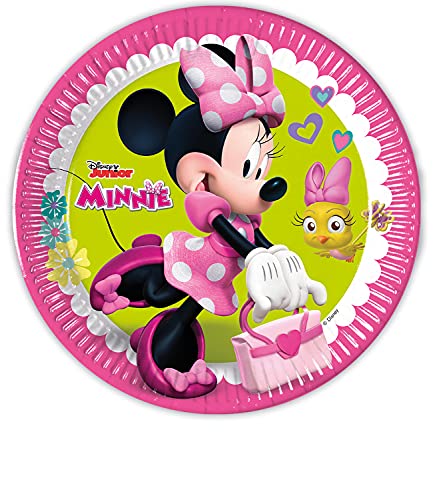 Procos 93439 – Pratos de festa Minnie Happy Helpers, 8 unidades, tamanho 23 cm, de papel FSC® Mixt, louça de festa, aniversário infantil, festa temática