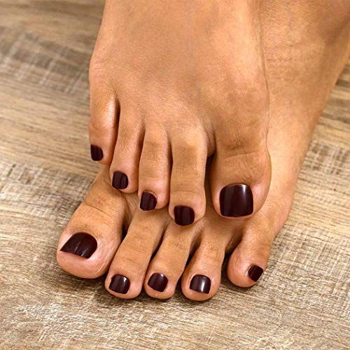 Yokawe 24Pcs Glitter Fake Toenails Chocolate Brown Full Cover Acrylic Glossy Fake Nails for Toes False Nails Press on Toe Art Tips for Women and Girls