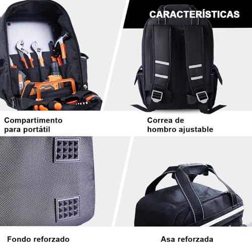 Tool Backpack for Men 18 Inch Heavy Duty Waterproof Multiple Pockets Tool Bag Organizer with Shoulder for Electrician Mechanics HVAC Engineer by weosz - Image 6