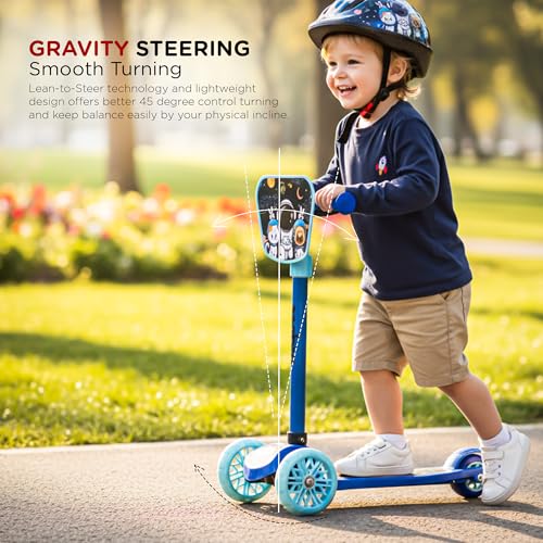 Image of Baybee Joyster Kick Scooter for Kids with 4 Height Adjustable | Foldable Runner Scooters with Magic Board & LED Lights | 3 Wheel Baby Scooters with Rear Brake | Skate Scooter for Kids 3+ Years (Blue)