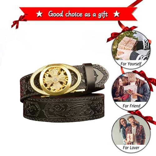Ceinture en cuir à cliquet avec fleur sculptée rétro chic - 5