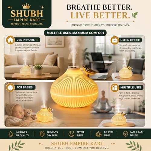 Image of Shubh Empire Mini Ultrasonic humidifier for Room Moisture, Essential Oil Diffuser, Cool Mist for Bedroom, Baby, Aroma Diffuser for Home Electric with Night Lamp