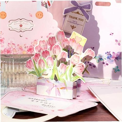 Image of Pink 3D Mother'S Day Up Cards Anniversary Up Cards Gift For Birthday Anniversary Wedding