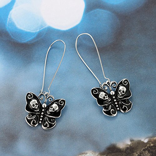Unique Black Butterfly Skull Dangle Hook Drop Earrings #TOP3