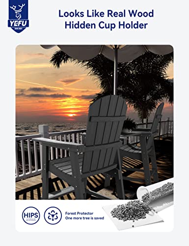 Yefu Balcony Chair, Tall Adirondack Chair Set Of 2 With Connecting Tray, Poly Lumber Adirondack Chair Bar Stools, Patio Stools, 380Lbs, Weather Resistant For Outdoor Deck Lawn Pool Backyard-Grey #TOP2
