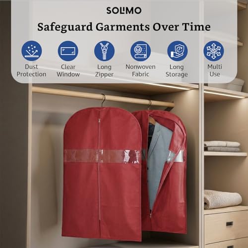 Image of Amazon Basics Non-Woven Suit, Coat, Jacket Cover | 120 GSM | Clear Window | Long Zip | 40 x 24 Inches | Pack of 5 (Maroon)