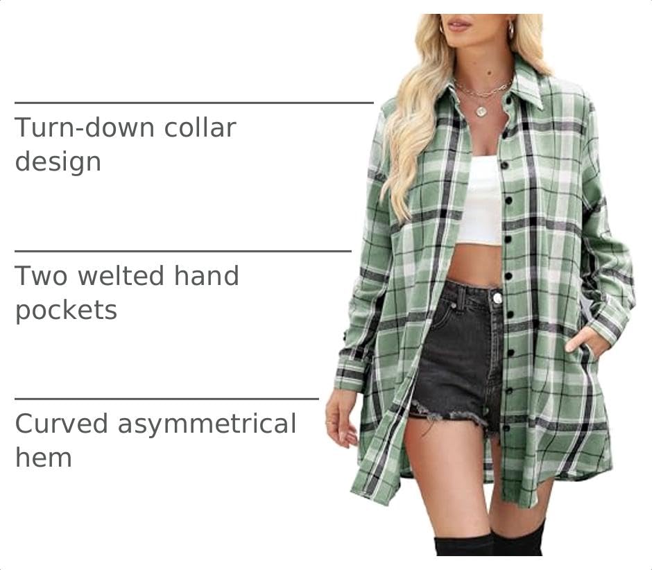 Dookttker Womens Flannel Shirts Long Sleeve Plaid Button Down Jacket Tops - image 4
