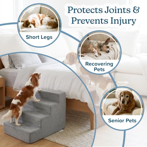 PETMAKER Dog Stairs for Small Dogs - 4-Step Dog Steps for High Bed and Couch - Pet Stairs with Nonslip Bottom, High-Density Foam, and Removable Washable Cover - Cat and Dog Furniture, Gray by Petmaker - Used condition - Image 3