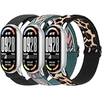 Oumida 3 Stück Elastisch Armband für Xiaomi Smart Band 8/9 / 10 Armbänder Damen Herren, Robuster Metallkopf, Verbessertes Nylon Uhrenarmband, Sport Ersatzarmband für Xiaomi Mi Band 10/9/ 8