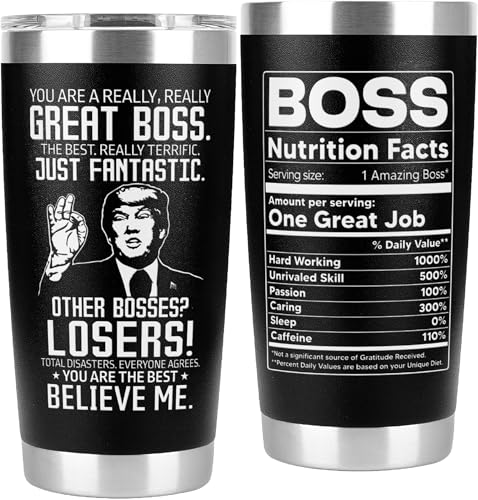 Tinasona Black Best Boss Gifts for Men Women You’re A Great Bosses Tumbler 20 Oz Cup Birthday Christmas Gifts for Boss Day Funny Coffee Mug Cup