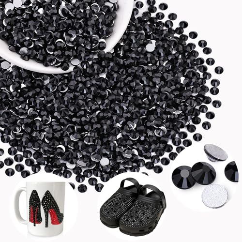 Image of 2000PCS SS16 /4mm Crystal Glass Rhinestones for Bedazzling (Jet Black) | Flatback Black Rhinestones for Crafting DIY Crafts Nail Makeup Decoration, Gems Diamond Charms for Tumbler Shoes Clothing Mug