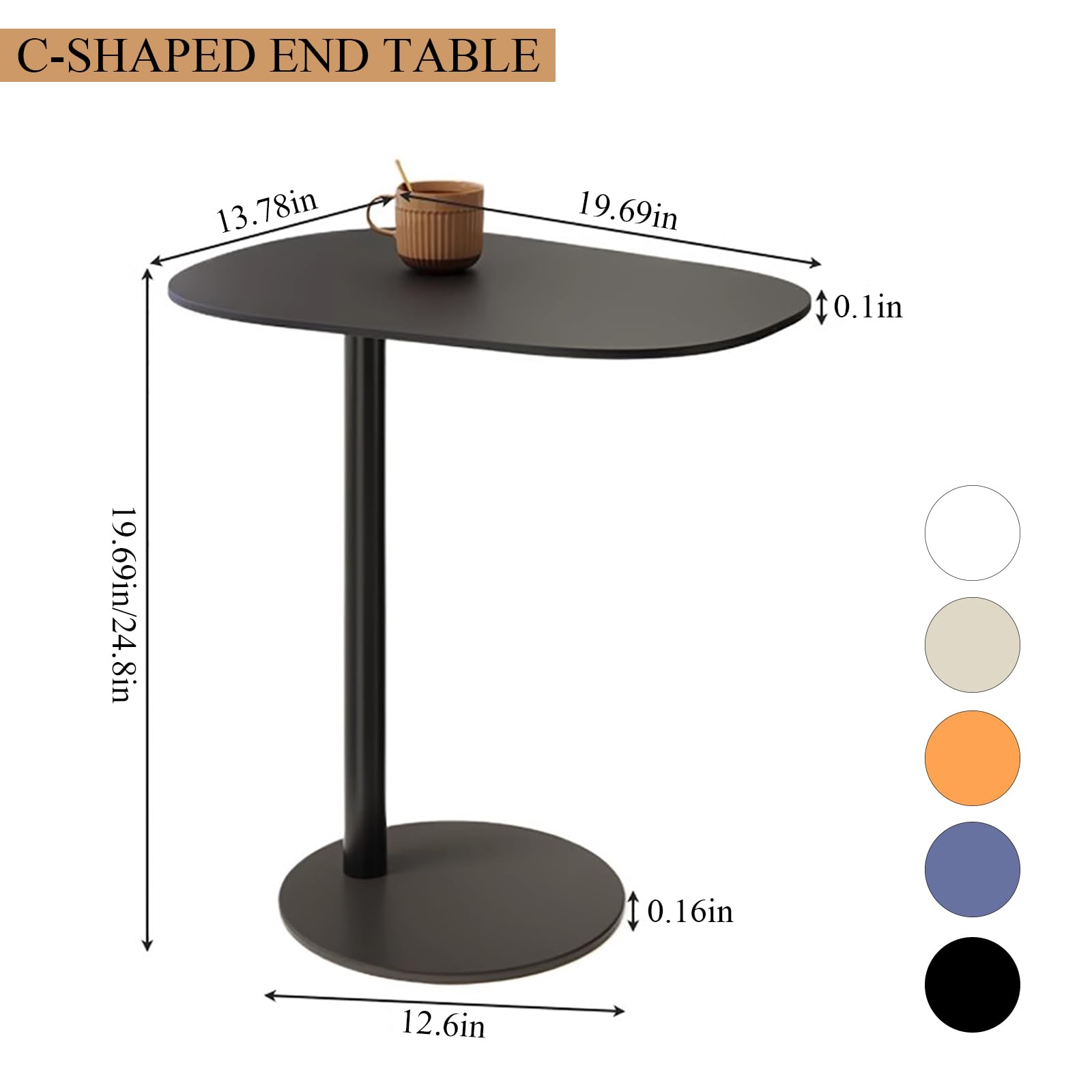 C-Shaped Metal Side Table Modern End Table for Small Spaces,Bedside or Sofa Table for Bedroom, Living Room, Coffee Shop(19.69″×13.78″×19.69″, Cream)
