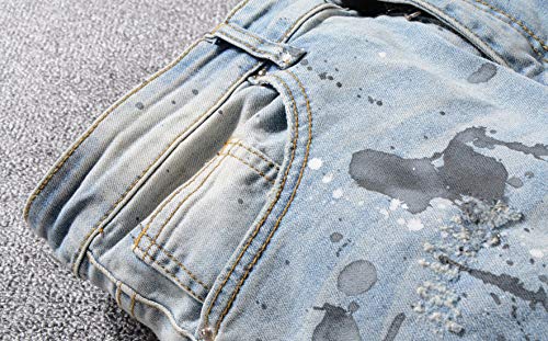 Itemnew Man's Fashion Painting Print Slim Fit Distressed Moto Ripped Denim Jeans Pants4