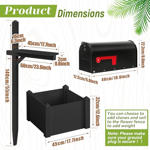 Colingmill 55\'\' Wooden Mailbox Post with Planter Box and Black Mail Box, Black Decorative Outside Mailbox Post for Yard, Garden, Curbside