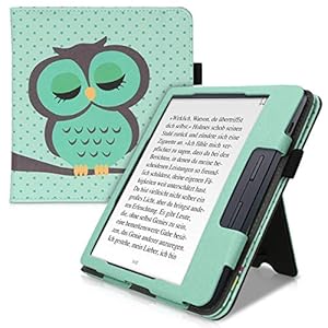 kwmobile hoes compatibel met Kobo Libra H2O – Hoesje voor ereader in turquoise/bruin/mintgroen – Slapende Uil – Met…