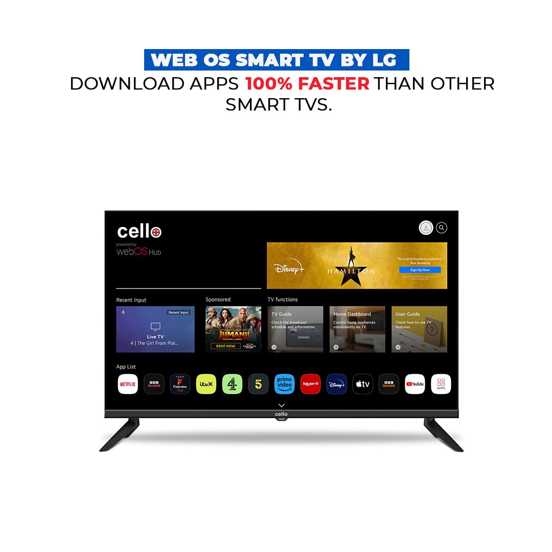 CELLO 32" Smart TV LG WebOS HD Ready Fernseher mit Triple Tuner S2 T2 FreeSat Bluetooth Disney+ Netflix Apple TV+ Prime Video