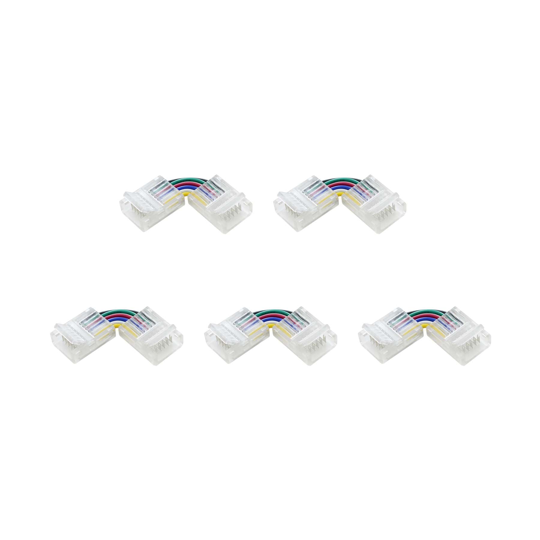 G.W.S® Solderless L Shape Corner Connectors, for 12mm Wide 6 Pin RGB+CCT LED SMD Strip Lights, Pack of 5