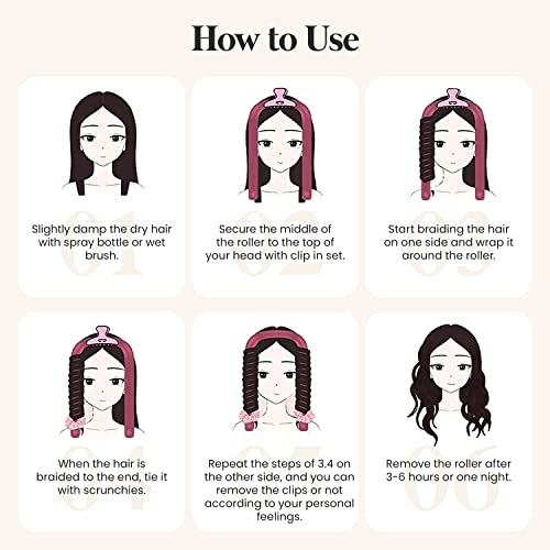 No Heat Curling Headband, No Heat Curlers For Long Hair, Curling Rod Headband To Sleep In With 2 Hair Ties And 1 Hair Clip, Soft Silk Hair Styling Tools Kit (Pink) #TOP5