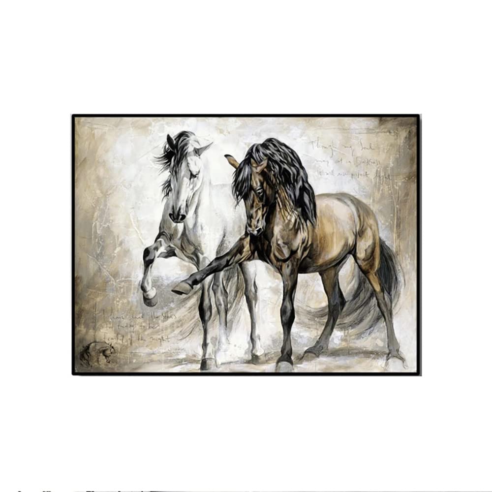Peinture à l'huile animale de deux chevaux bruns pour réchauffer le décor du salon