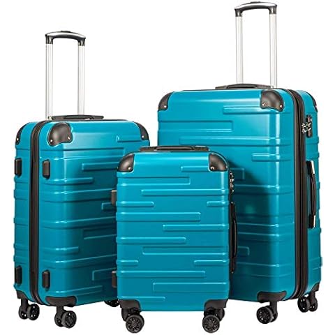 COOLIFE Hartschalen-Koffer Rollkoffer Reisekoffer Vergrößerbares Gepäck (Nur Großer Koffer Erweiterbar) ABS Material mit TSA-Schloss und 4 Rollen(Türkisblau, Koffer-Set) Cover