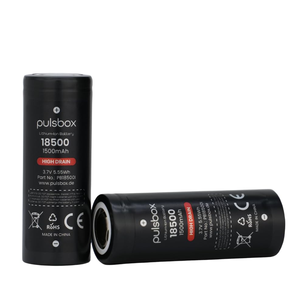 IMR High Drain 18500 - Batería de iones de litio (1500 mAh, 3,6 V, 3,7 V, polo positivo plano) (22 A) - 2