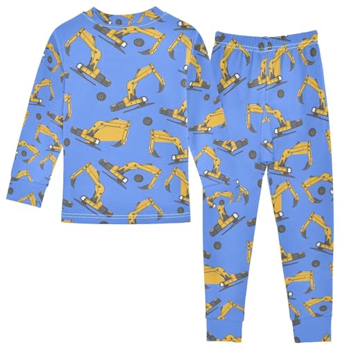 ALAZA Excavator Blue Pajamas Long Sleeve Sleepwear 2-Piece Pajama Set2