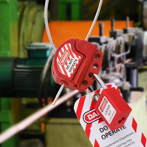 Image of WUWEOT 2 Pack Lockout Tagout Cable Lock, 10ft Adjustable Loto Steel Cable, 4 Key Hole Lockout Tag Out Cable Lock with Vinyl Coated for Out of Service, Repair Management, OSHA Compliant
