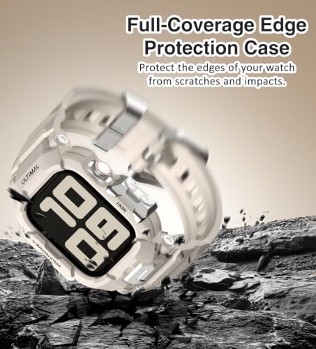 Image of ULTIMAL Rugged Band Compatible with Apple Watch Band 42mm Series 11 /10 with Case, Military-Grade Shockproof Strap for iWatch with Bumper Case Cover Men Women(Starlight)