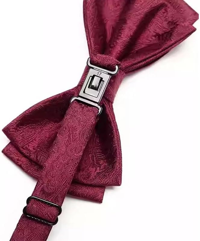 Men Patterned Bow Tie Groom Wedding Groomsman Wine Red Scarf