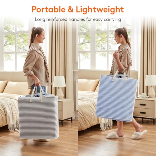 Image of Lifewit 2 Pack Laundry Basket 100L Each, Collapsible Clothes Hamper with Reinforced Handles, Freestanding Waterproof Design for Bedroom and Laundry Room, Grey&Blue 200L Total