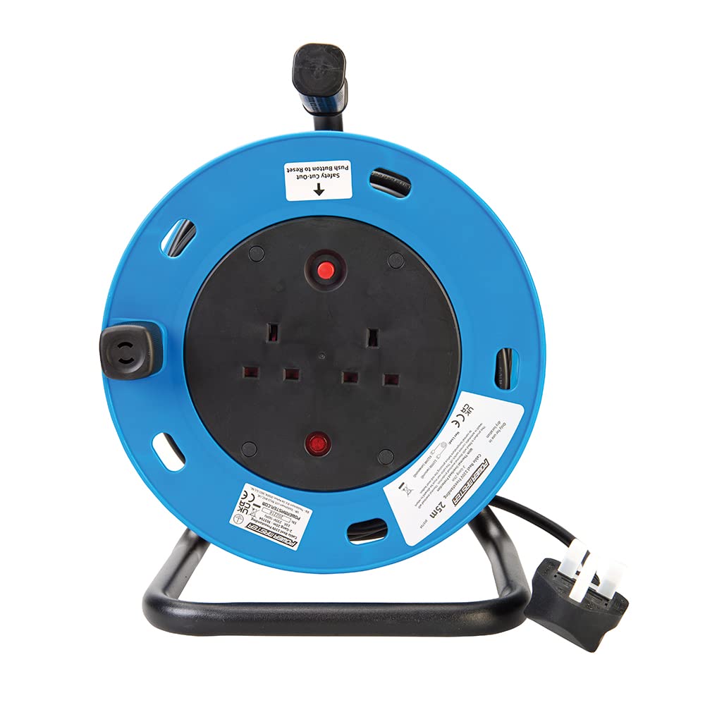 Schneider Electric Thorsman - 4 Socket Extension Lead Reel, 25m, 13A, 240V, With Safety Cut Out Switch, Open Cable Reel, JJR42513