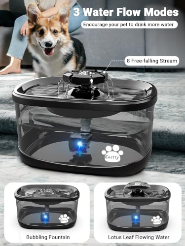 Image of Kastty 2.5Gal /9.5L Dog Water Fountain 3 Flow Modes Cat Fountain with 2 Flower Spouts& 7 inch Larger Filter Super Filtration& Smart 3 in 1 LED Safe Pump, BPA-Free, Quiet for Large Dogs& Multi Pets(FS68)