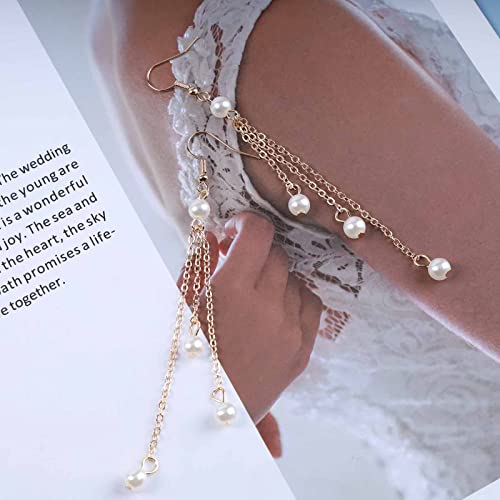 Vintage Pearl Drop Earrings Pearl Tassel Earrings Long Pearl Chain Earrings Boho Pearl Earrings Jewelry for Women4