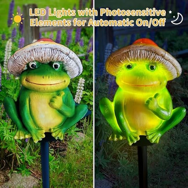 QH Garden Solar Frog Lights - Waterproof Frog Figurines for Outdoor Garden Decor, Perfect Statue Gifts - Solar Power LED for Garden, Lawn, Patio, Pathway