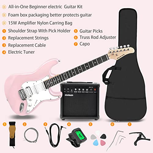 Soulmate 39" Full Size Electric Guitar Starter Kit, Pink
