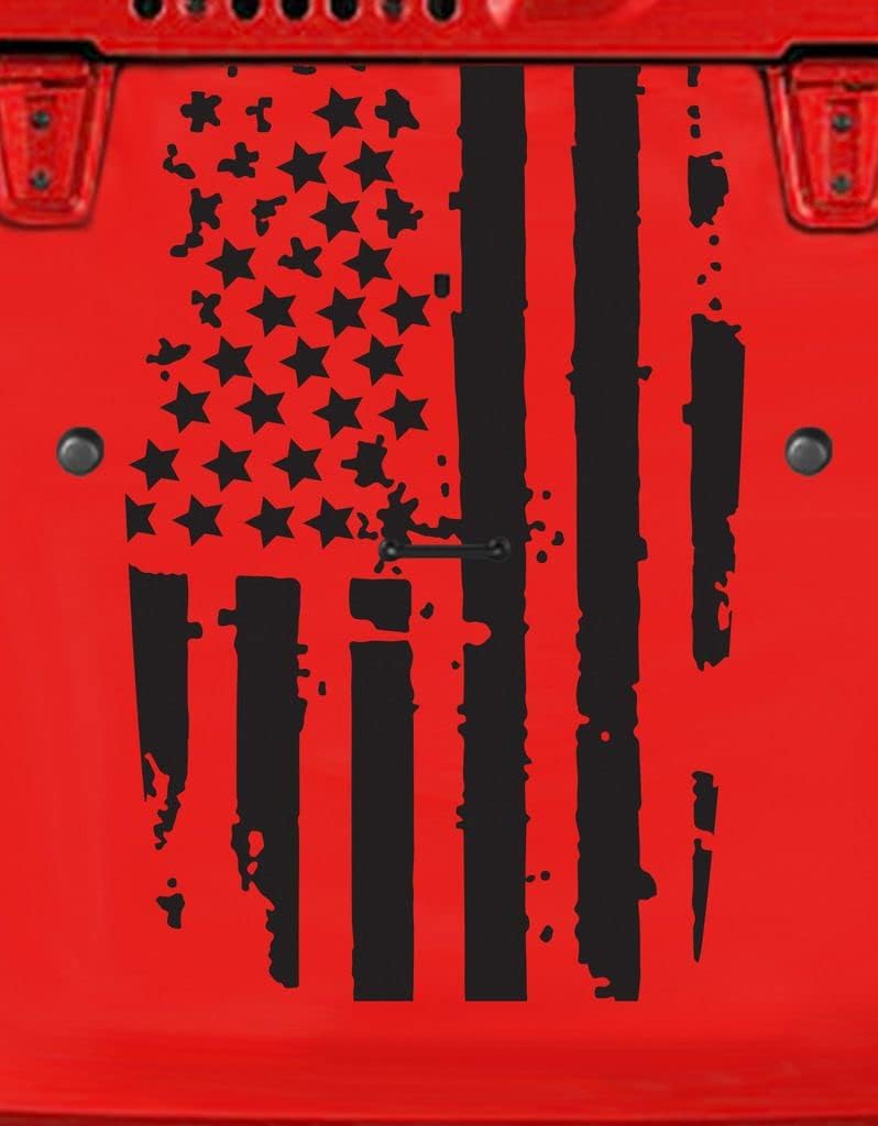 Tower Decals Matte Black American Flag Hood Blackout Vinyl Graphic Decal No Outline fits Jeep Wrangler TJ LJ YJ 0031