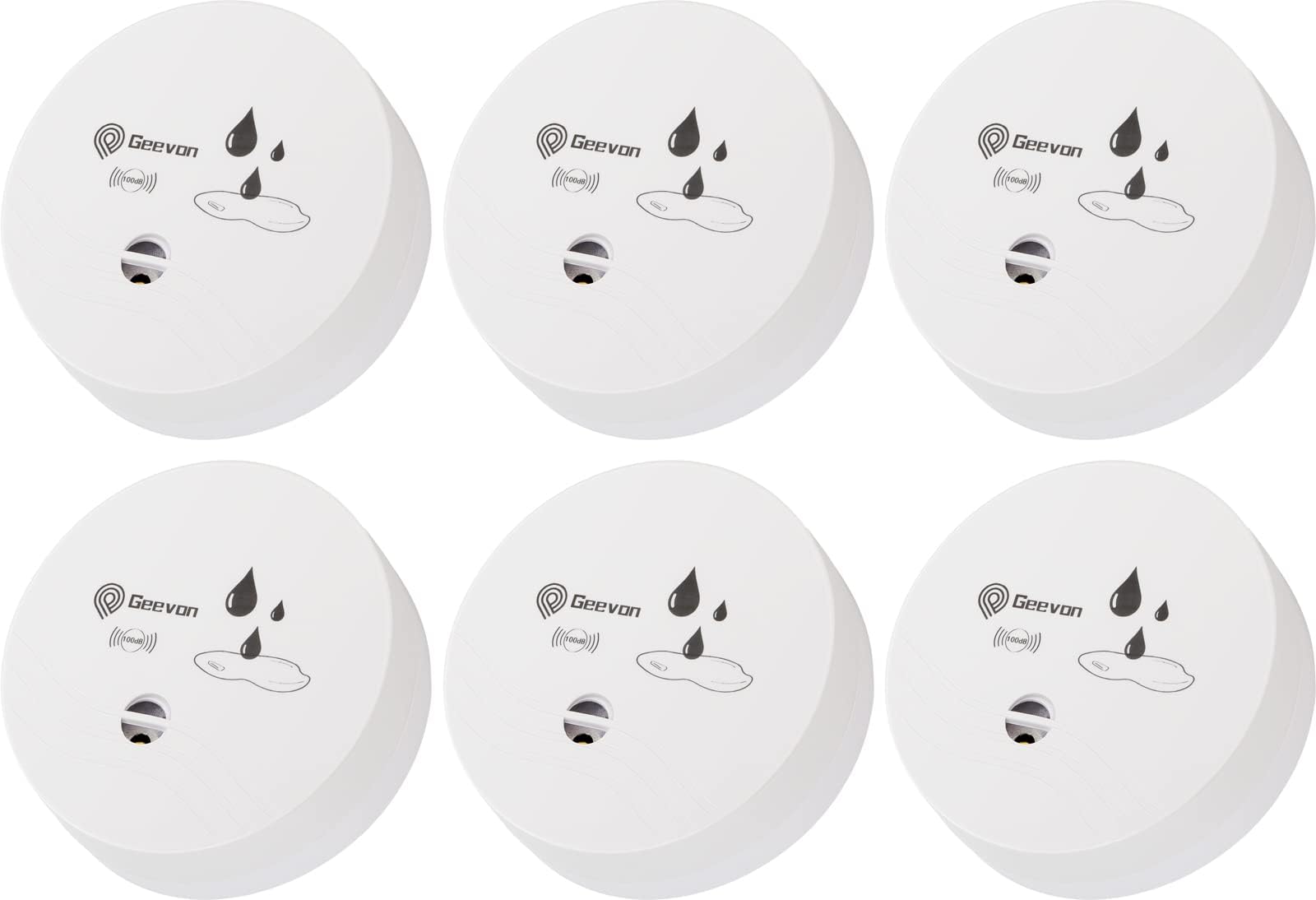 Geevon 6 Pack Water Leak Detector, 100dB Water Sensor Alarm Flood Detector for Basements, Bathrooms, Laundry Rooms, Kitchens, Garages, and Attics, Water Alarm Battery-Operated (Battery Included)