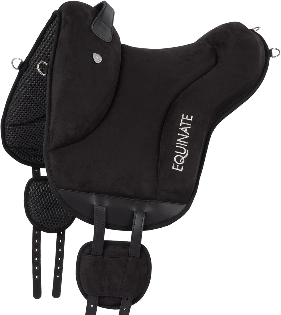 Equinate Newfield Tapis d'équitation en daim synthétique noir – Coussin Bareback avec dessous en néoprène facile d'entretien – Selle sans arbre