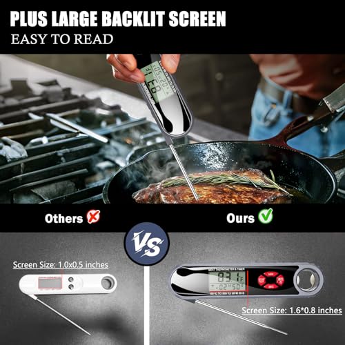 Image of 3 in 1 Meat Thermometer Digital with Beer Bottle Opener, Built-in a Kitchen Timer. Waterproof, Large Backlit Screen, Perfect Kitchen Accessories,BBQ Grill Cooking Gifts for Men,Fathers Day Gift