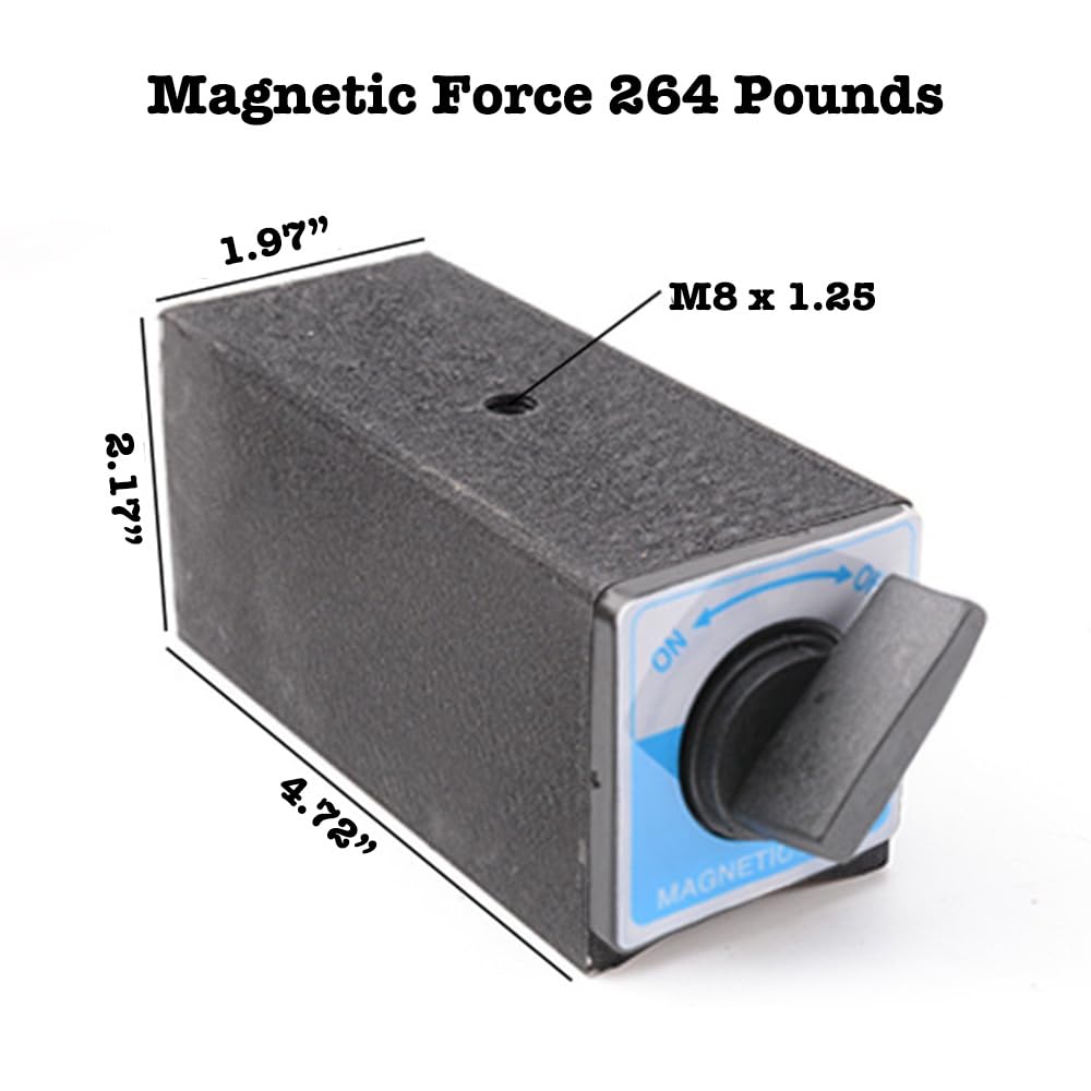 Generic Magnetic Base, 264 Pounds Switchable Magnet, Indicator Holder, with M8 x 1.25 Threaded Hole, for Machine Lights Size 4.72x1.96x2.16in