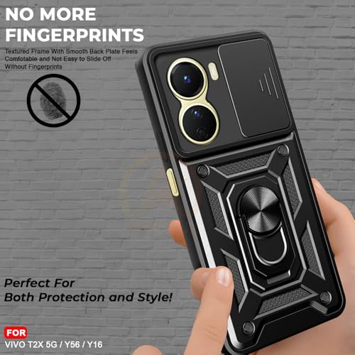 Image of Armor Bumper Back Cover Case for Vivo T2X / Y56 / Y16 | Rotating Camera Cover, Ring Holder & Kickstand | Heavy Duty & 360 Degree Protection Vivo T2X / Y56 / Y16 Back Cover (Black)