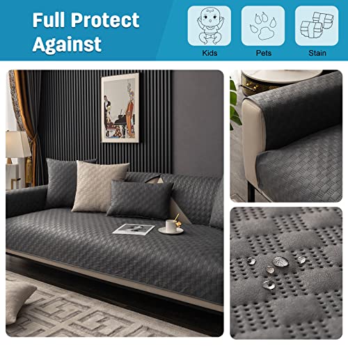 VanderHOME Waterproof Sofa Towel Solid Color Sofa Cover,Furniture Cover Protector,Four Season Non-Slip Sofa Cover for Dogs and Children 70 * 210cm-Grey-Backrest cover(1 PC ONLY) - Image 2