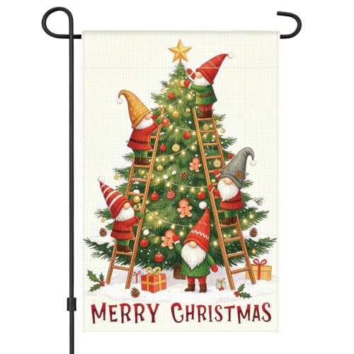 AhfuLife Drapeau gnome Noël extérieur, 12x18 po