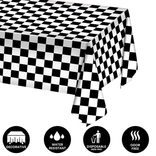Image of Oigco 3 Pack Black and White Checkered Tablecloths Race Car Theme Tablecloths for Motor Racing Birthday Party Decorations, 54 inch x 108