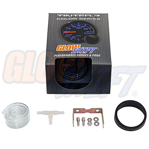 Glowshift Tinted 7 Color 2.0 Bar Boost/Vacuum Gauge Kit - Includes Mechanical Hose & Fittings - Black Dial - Smoked Lens - For Car & Truck - 2-1/16" 52Mm #TOP5