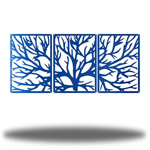 Riverside Designs 3 Panel Tree | Large Metal Art Sectioned Steel Decor | Made In USA | Multiple Sizes and Colors (Blue, 30")