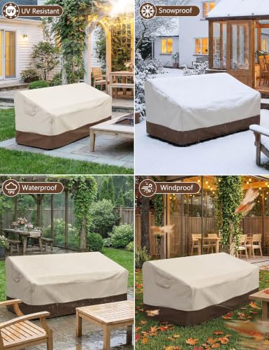 Image of Vailge 2-Seater Heavy Duty Patio Deep Bench Loveseat Cover, 100% Waterproof Outdoor Deep Sofa Cover, Lawn Patio Furniture Covers with Air Vent, Small (Deep), Beige & Brown